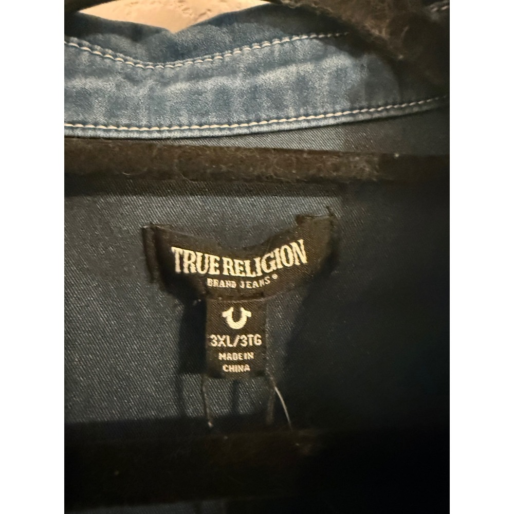 True Religion Womens Western Denim Shirt Medium Blue Wash Snap Front XXXL - Picture 4 of 6